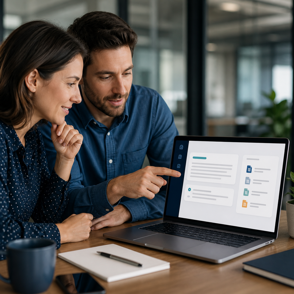 Equipe consultando documentos com um assistente de inteligência artificial